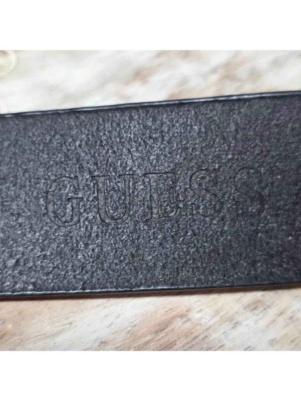 Guess Black Genuine Leather G Logo Plaque Belt Silver Buckle Size 38 Casual Mod